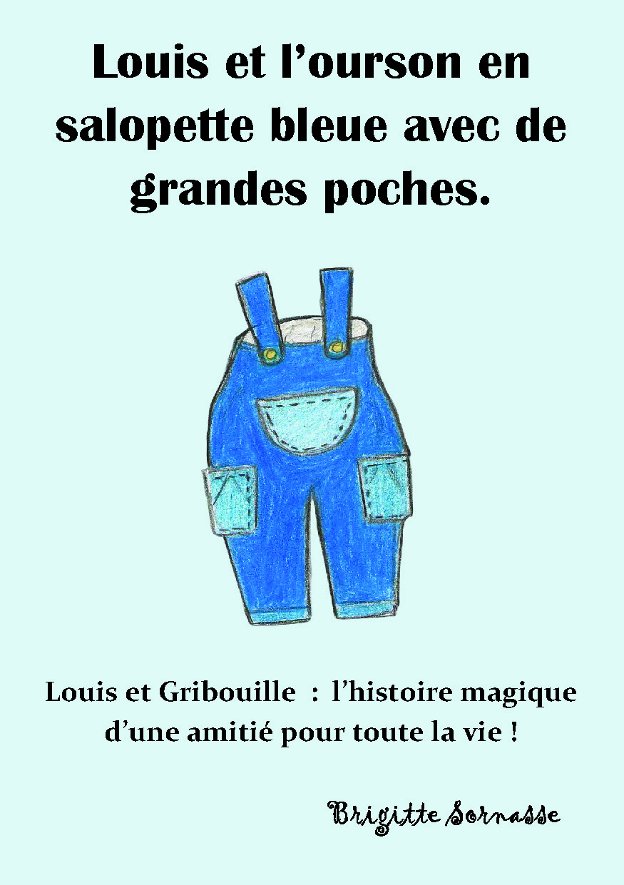 Illustration pour un livre publié : Louis et l'ourson en salopette bleue avec de grandes poches